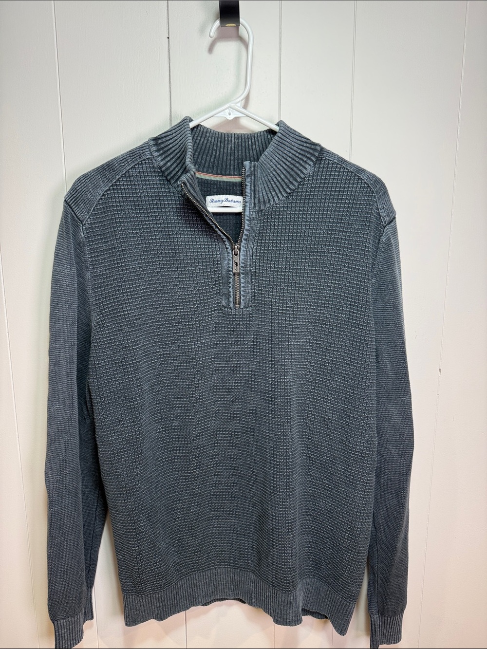 Tommy Bahama Men's Charcoal Gray Half-Zip Waffle Knit Sweater